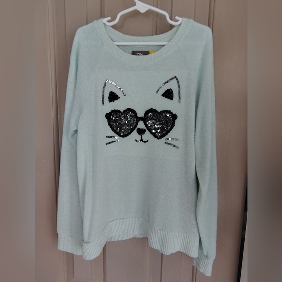 Rumi + Ryder Other - Rumi + Ryder Sequin Cat Lightweight Sweater Girls Size 8-10 Medium